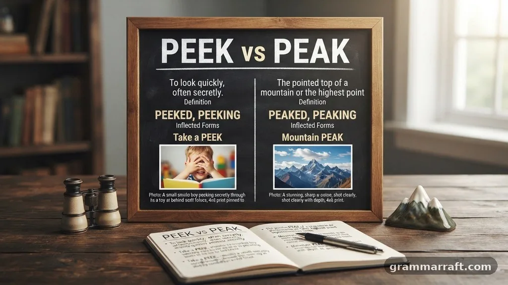 Inflected Forms - peek vs peak meaning