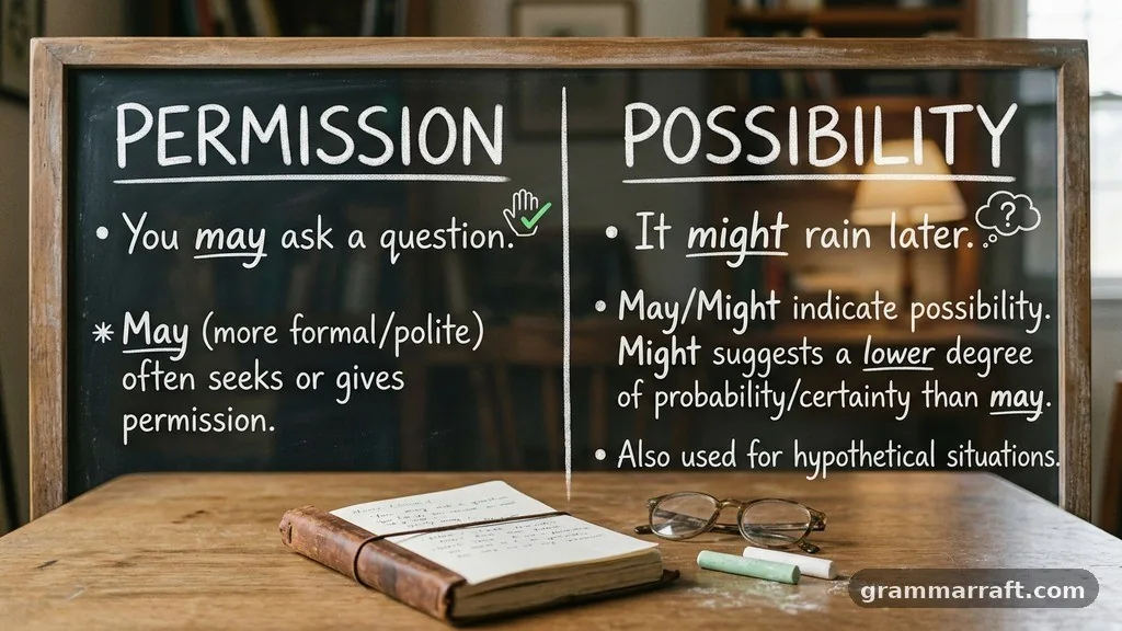 Permission compared with possibility - may or might