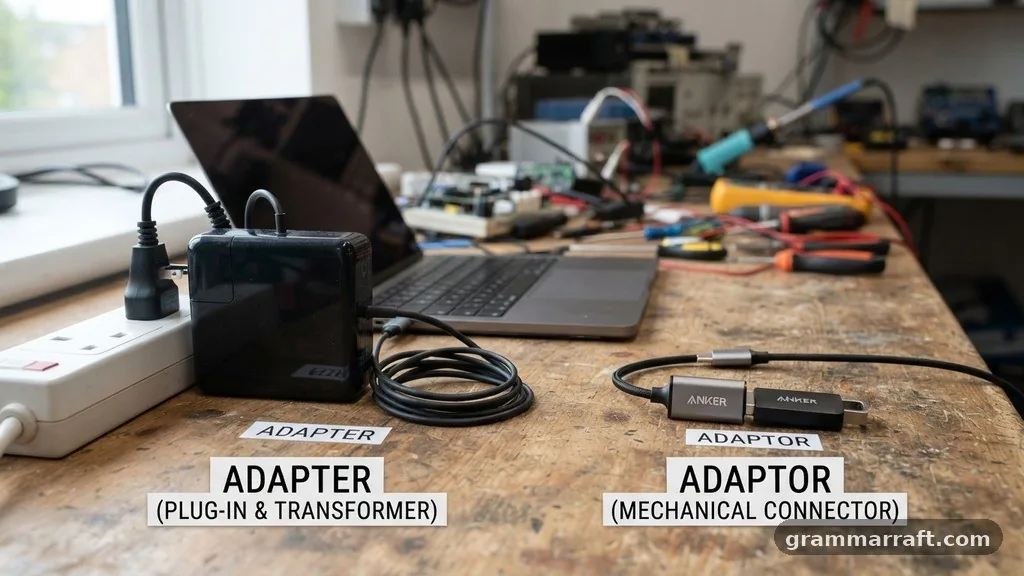 Physical and technical meanings - adapter vs adaptor