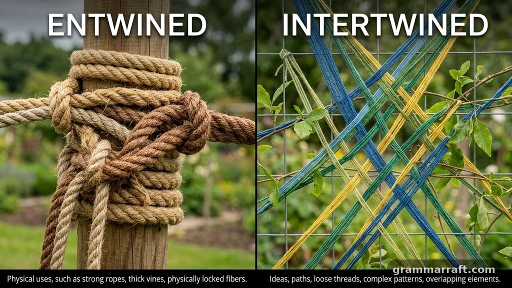 Physical uses of entwined - entwined vs intertwined