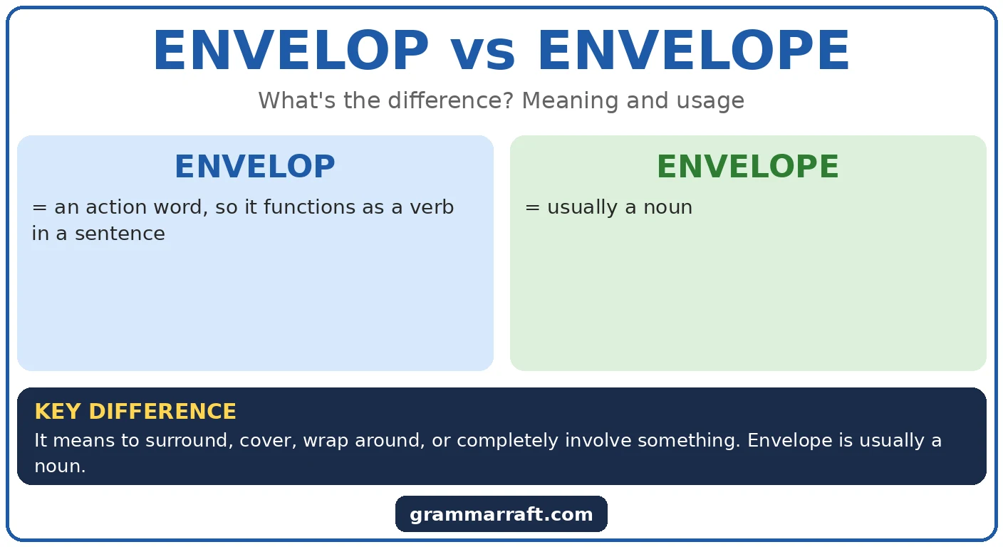 Envelop vs Envelope: Meaning, Spelling, and Usage